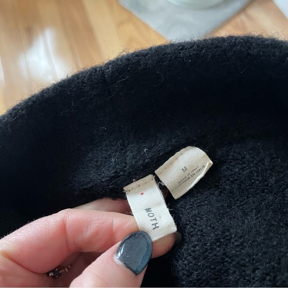 Anthropologie Moth Black Long Sleeve Wool Blend Tie Front Vallon Cardigan Sz M - Picture 9 of 12